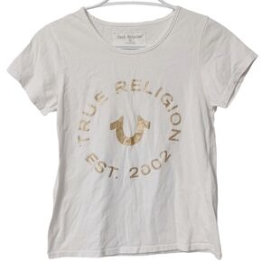 True Religion gold logo t shirt top